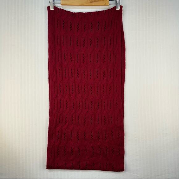 Celeste Red Cable Open Knit Wool Cashmere Blend Infinity Scarf 16 X 32 Winter - Picture 1 of 4